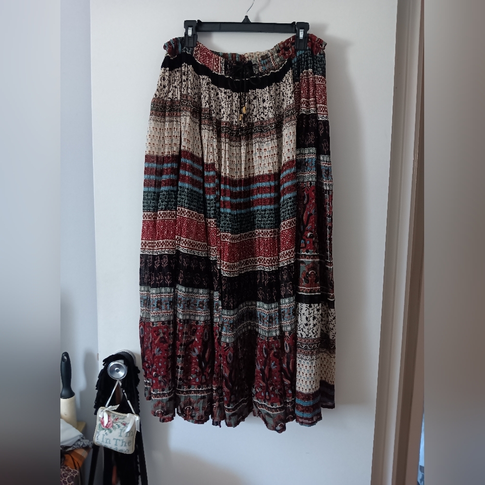 Vintage 1970's Multicolor Pleated Broom Maxi Skirt Free Size O/S
